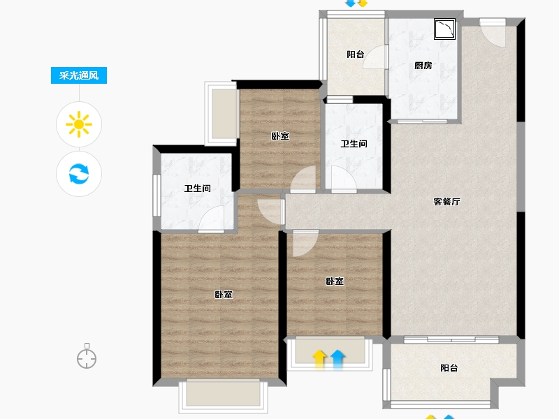 广东省-广州市-大理雅美湾-96.20-户型库-采光通风