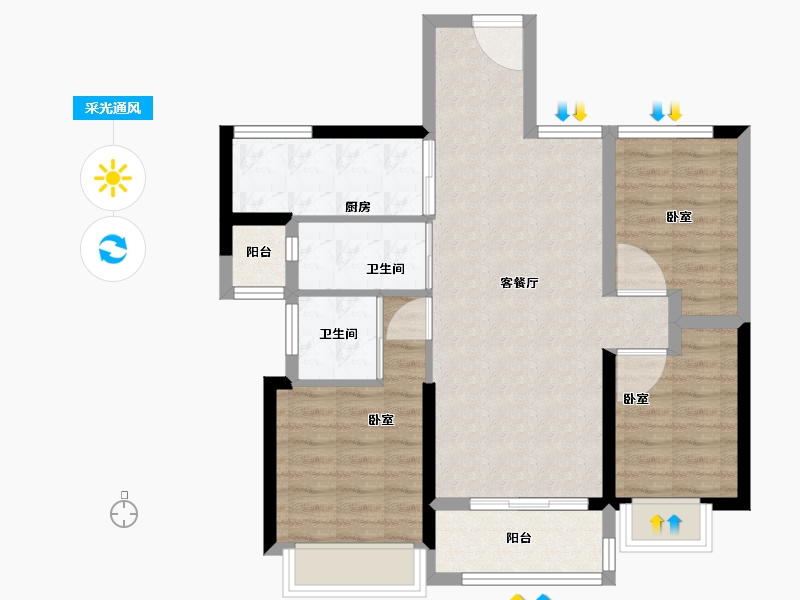 广东省-深圳市-万科四季花城-75.00-户型库-采光通风