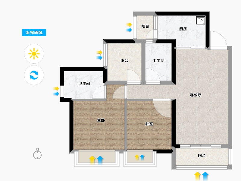 广东省-广州市-宏宇天御江畔-71.00-户型库-采光通风