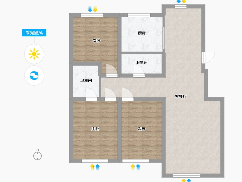 吉林省-长春市-鑫海幸福城-89.54-户型库-采光通风