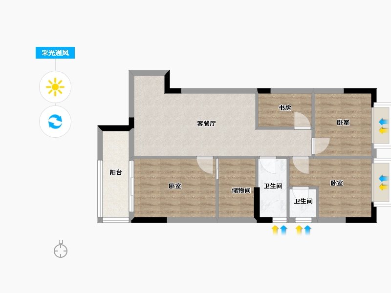 广东省-梅州市-程江金苑-71.71-户型库-采光通风