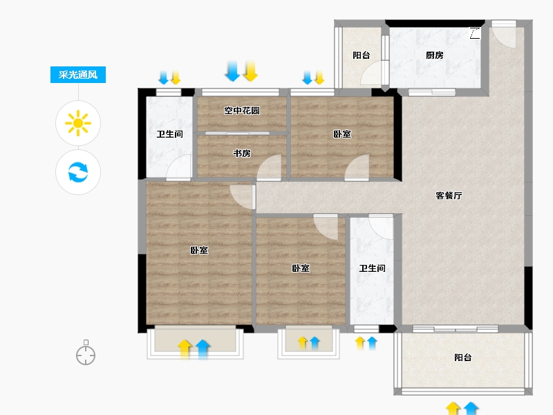 广东省-江门市-华悦·阳光里-104.42-户型库-采光通风