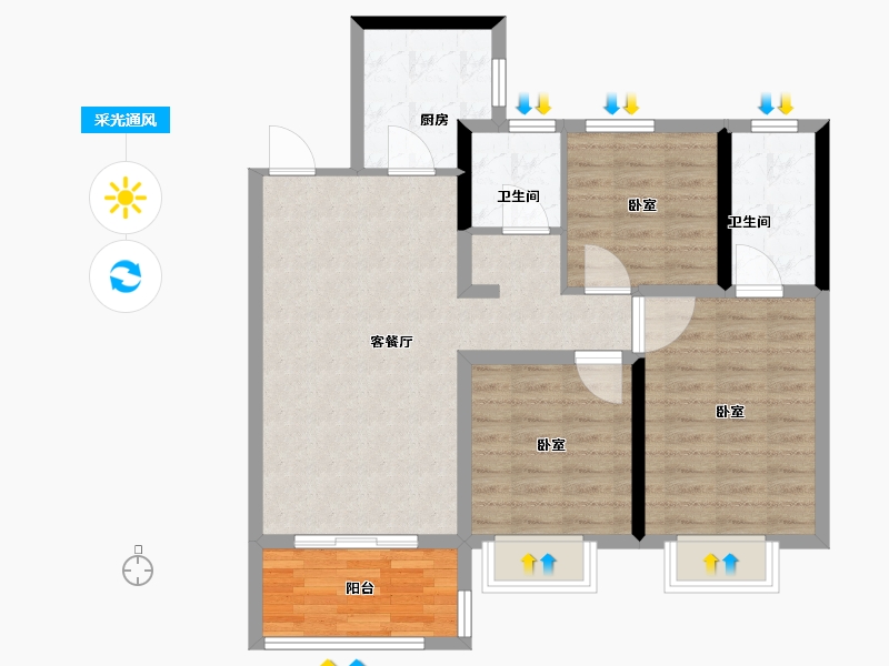 河南省-郑州市-中海湖滨世家二期-84.00-户型库-采光通风