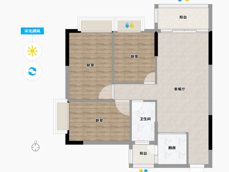 广东省-湛江市-荣业德信嘉园-87.00-户型库-采光通风