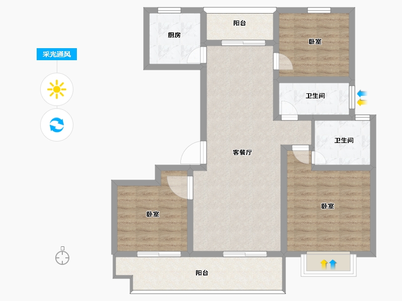 河南省-周口市-法姬娜·滨湖国际-90.50-户型库-采光通风