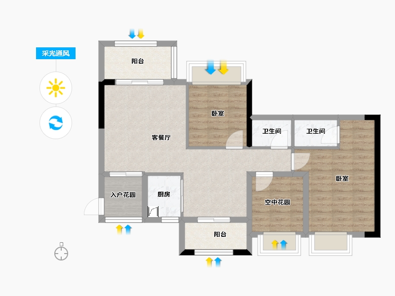 广东省-惠州市-凯悦春天-75.55-户型库-采光通风