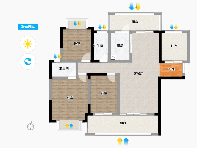 湖南省-邵阳市-恒泰珑湖·二期-110.39-户型库-采光通风