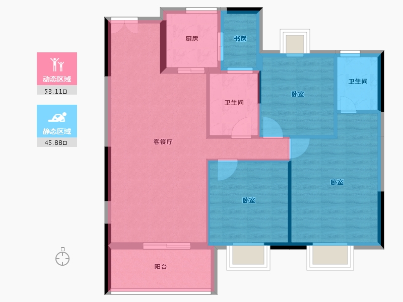 湖北省-孝感市-安陆涢东学府-89.50-户型库-动静分区