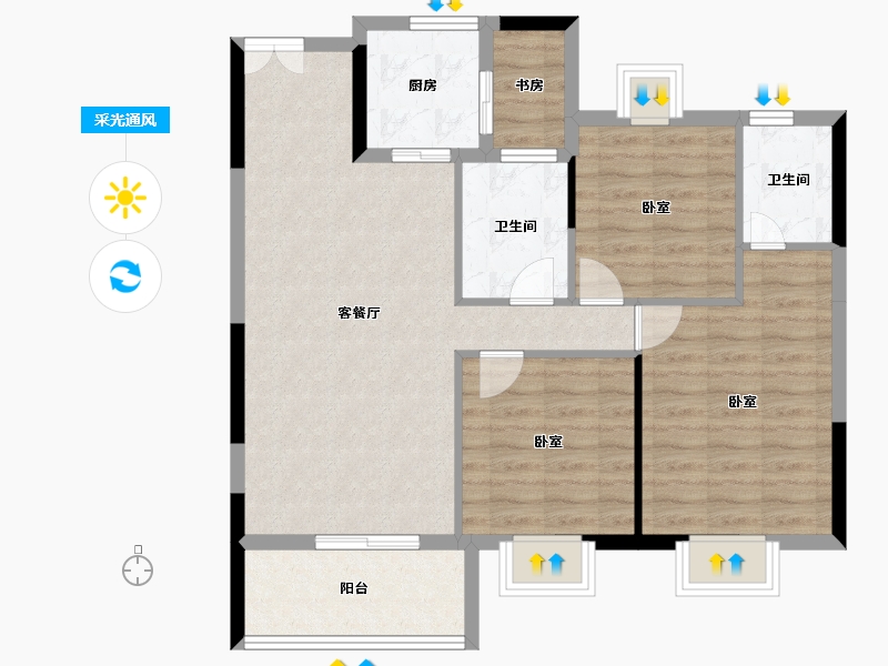 湖北省-孝感市-安陆涢东学府-89.50-户型库-采光通风