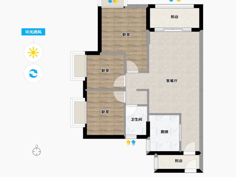 广东省-江门市-时代雁山湖（鹤山）-66.77-户型库-采光通风