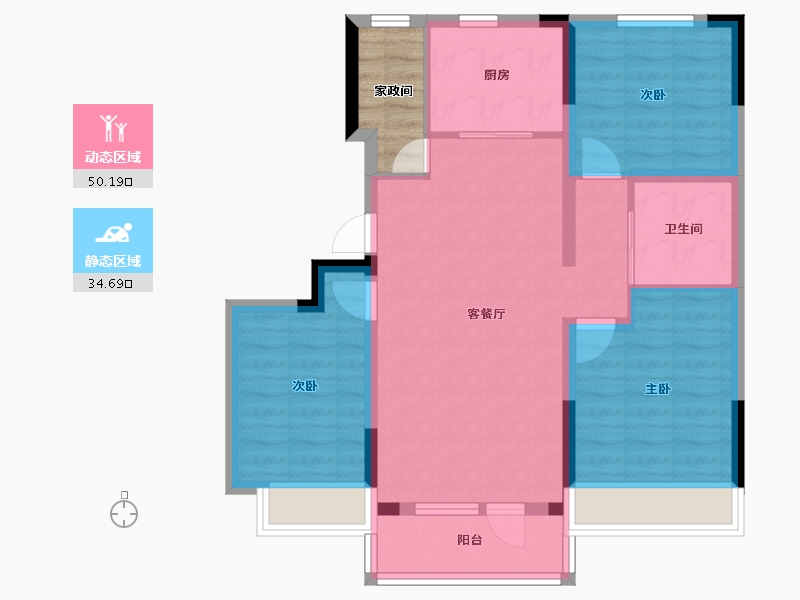 吉林省-长春市-保利净月和府-79.25-户型库-动静分区