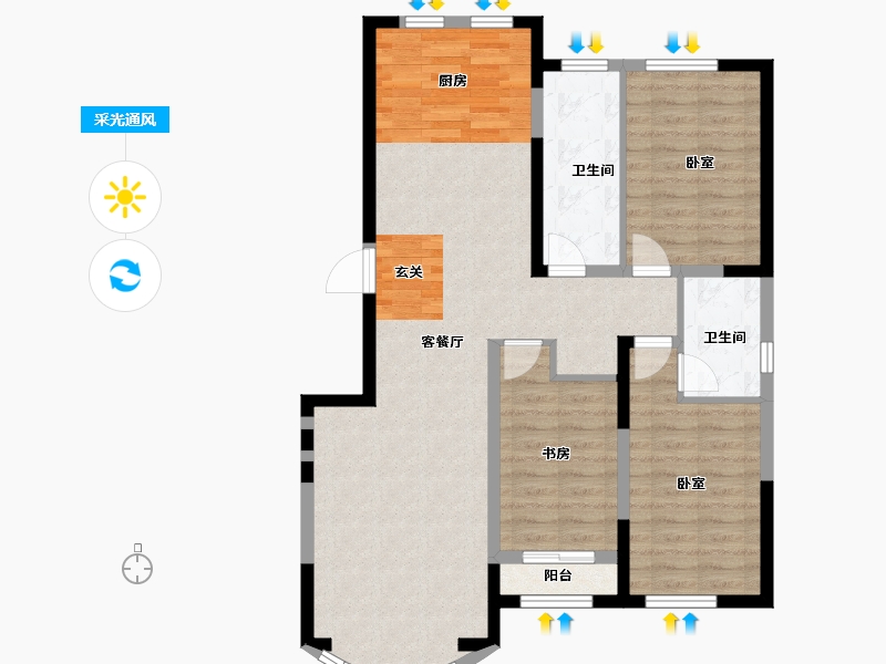 吉林省-长春市-金都小镇学府世家-95.84-户型库-采光通风