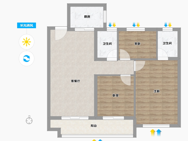 广东省-肇庆市-中梁端州壹号院-76.99-户型库-采光通风