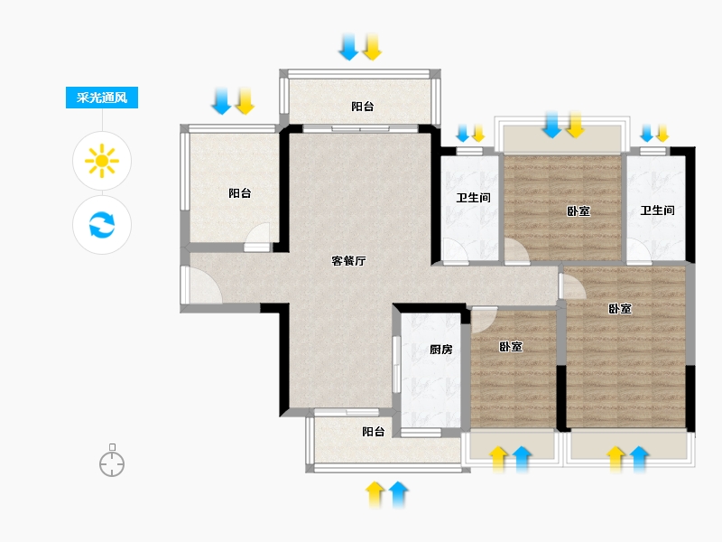 广东省-湛江市-敏捷珑玥台-102.00-户型库-采光通风