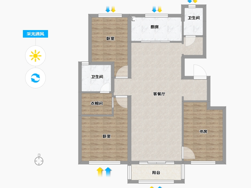 河南省-郑州市-融创城开瓏府-101.99-户型库-采光通风