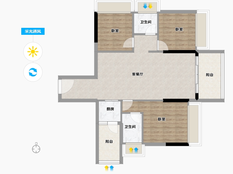 广东省-湛江市-银地上悦城Ⅰ期·朗晴园-83.85-户型库-采光通风