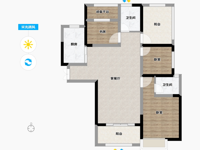 湖南省-长沙市-帝辰·金缇水郡-91.43-户型库-采光通风