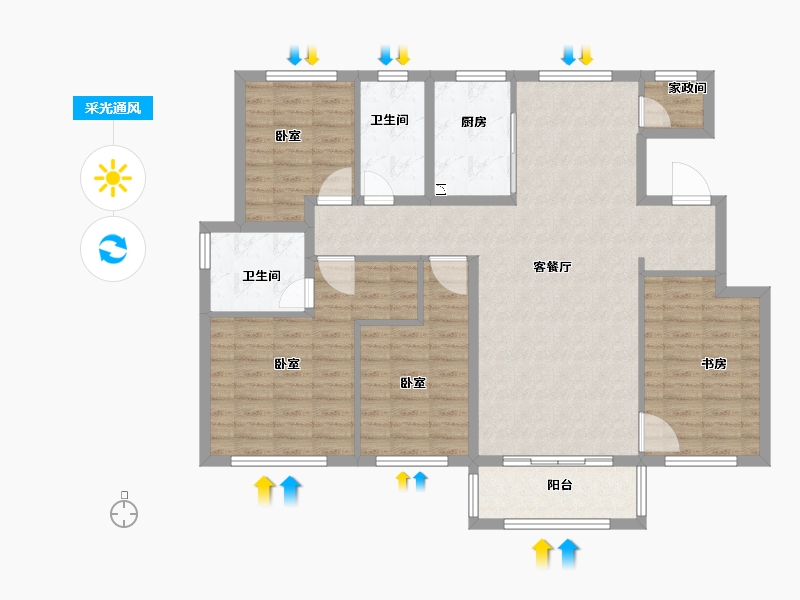 河南省-郑州市-融创城开瓏府-112.99-户型库-采光通风