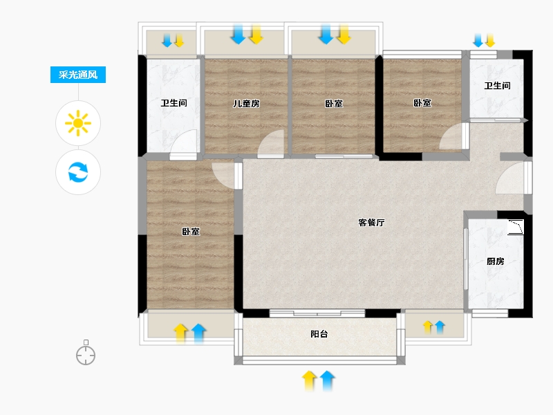 广东省-广州市-碧桂园翡翠山-86.00-户型库-采光通风