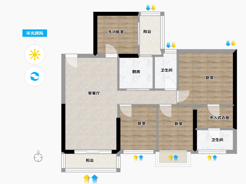 广东省-佛山市-凯蓝滨江时光-78.96-户型库-采光通风