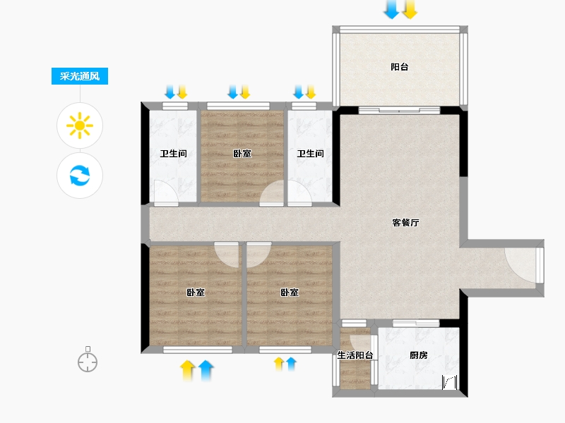 广东省-湛江市-华和南国茗苑-89.35-户型库-采光通风