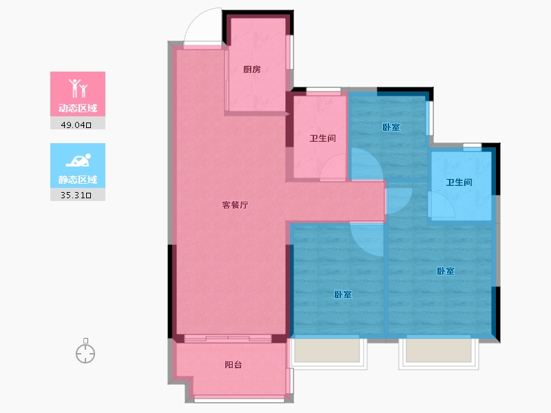 广东省-佛山市-金地海逸悦江-76.01-户型库-动静分区