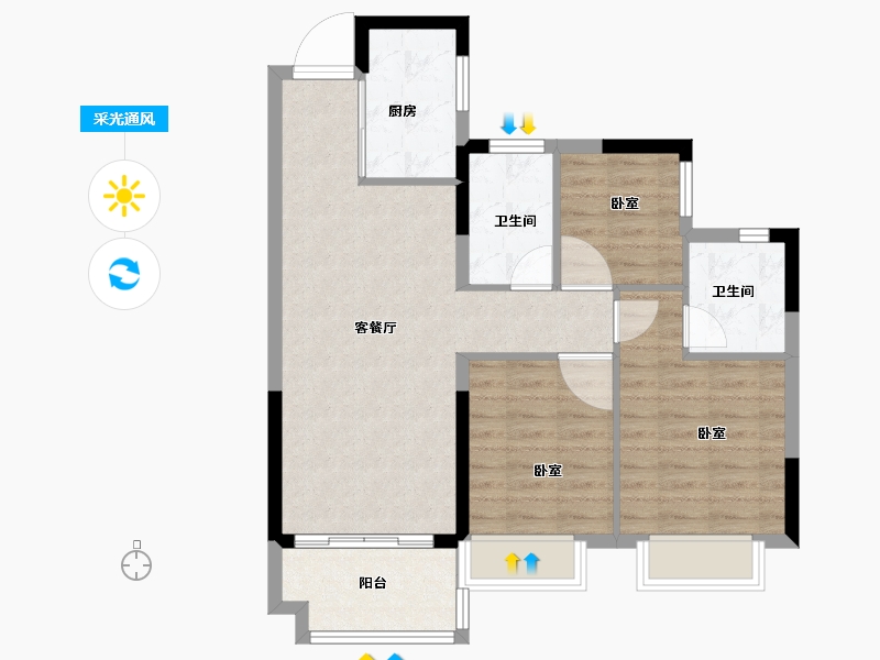 广东省-佛山市-金地海逸悦江-76.01-户型库-采光通风