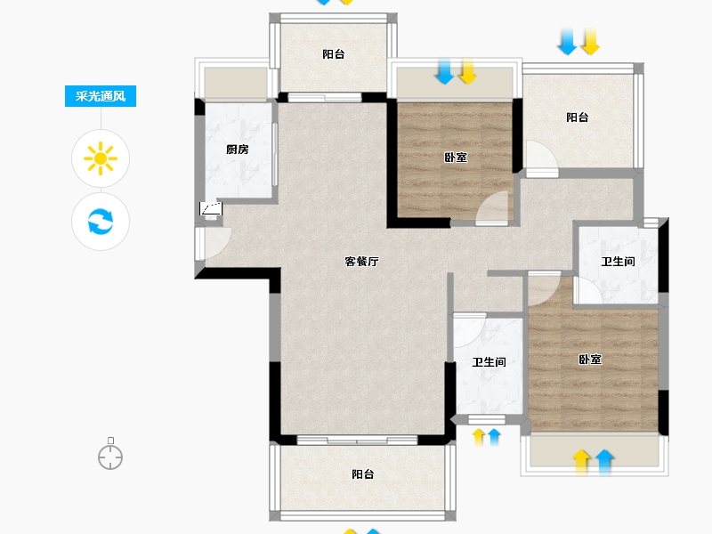 广东省-江门市-东方御璟苑-85.30-户型库-采光通风