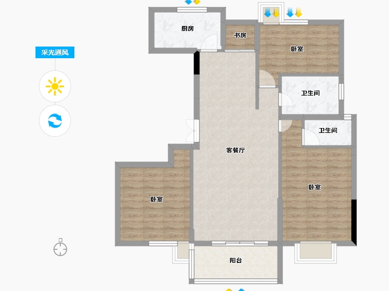 湖北省-孝感市-安陆涢东学府-93.00-户型库-采光通风