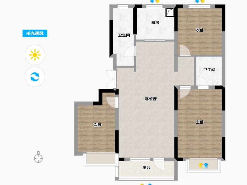 吉林省-长春市-保利净月和府-95.53-户型库-采光通风