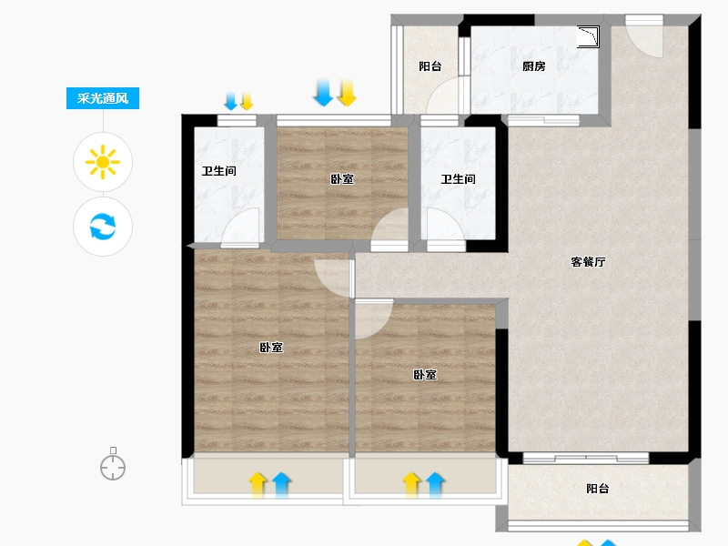 广东省-广州市-碧桂园翡翠山-81.22-户型库-采光通风