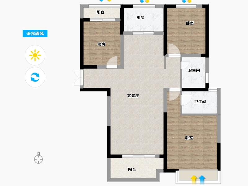 河南省-郑州市-昆仑望岳-101.99-户型库-采光通风