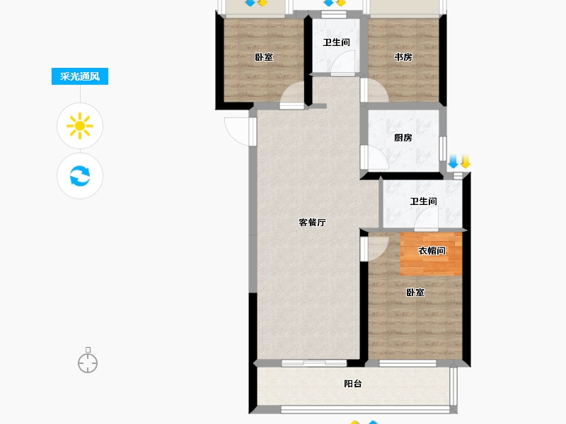 湖北省-孝感市-力标·澴河壹号院-76.49-户型库-采光通风