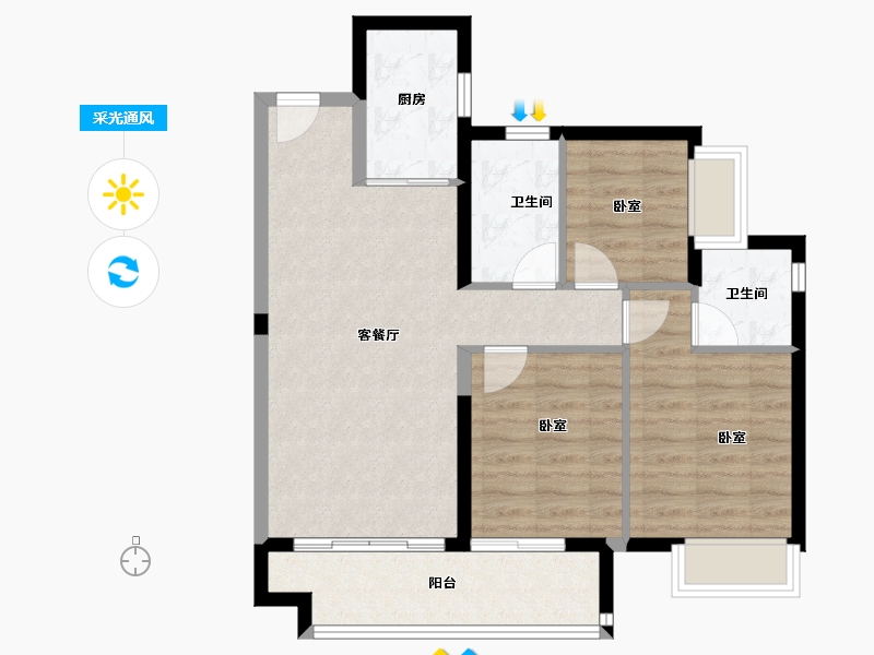 广东省-佛山市-保利碧桂园悦公馆-75.47-户型库-采光通风