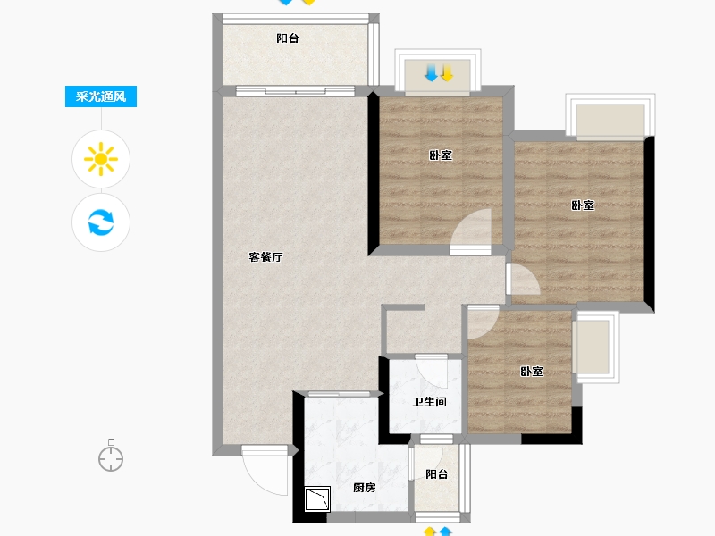 广东省-广州市-新力龙湾-74.00-户型库-采光通风