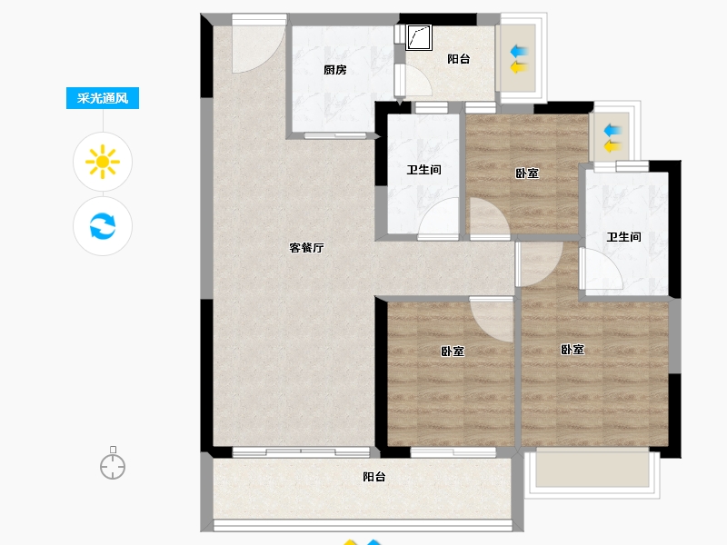 广东省-湛江市-敏捷珑玥台-79.40-户型库-采光通风