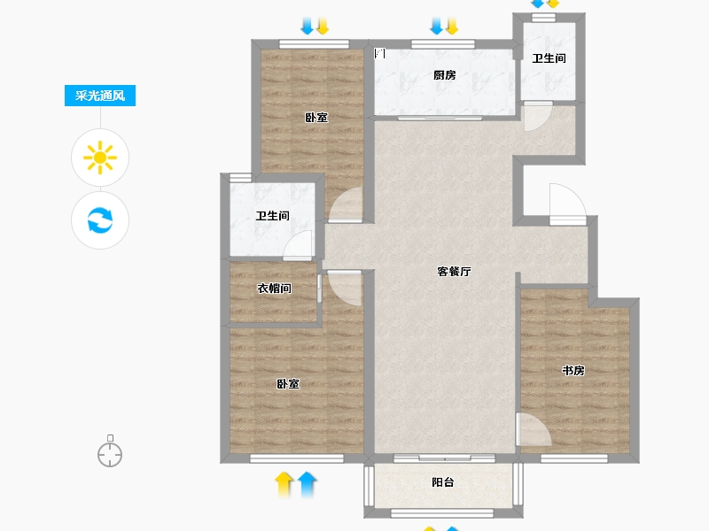 河南省-郑州市-融创城开瓏府-101.92-户型库-采光通风