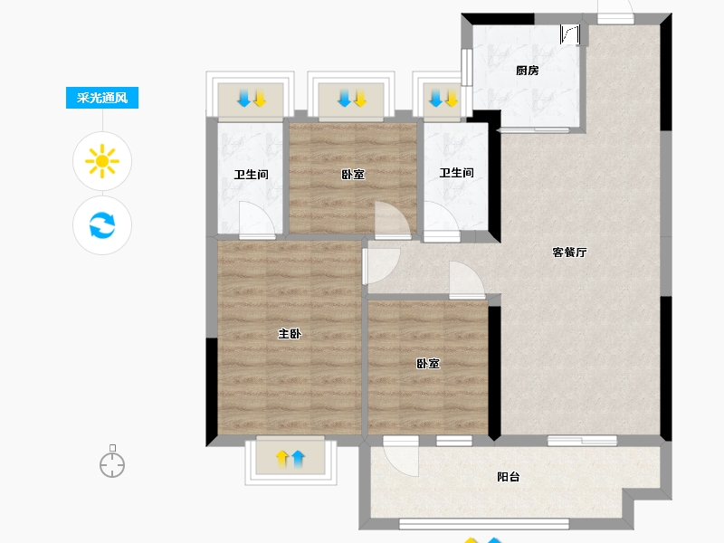 湖北省-荆州市-碧桂园 央玺-88.00-户型库-采光通风