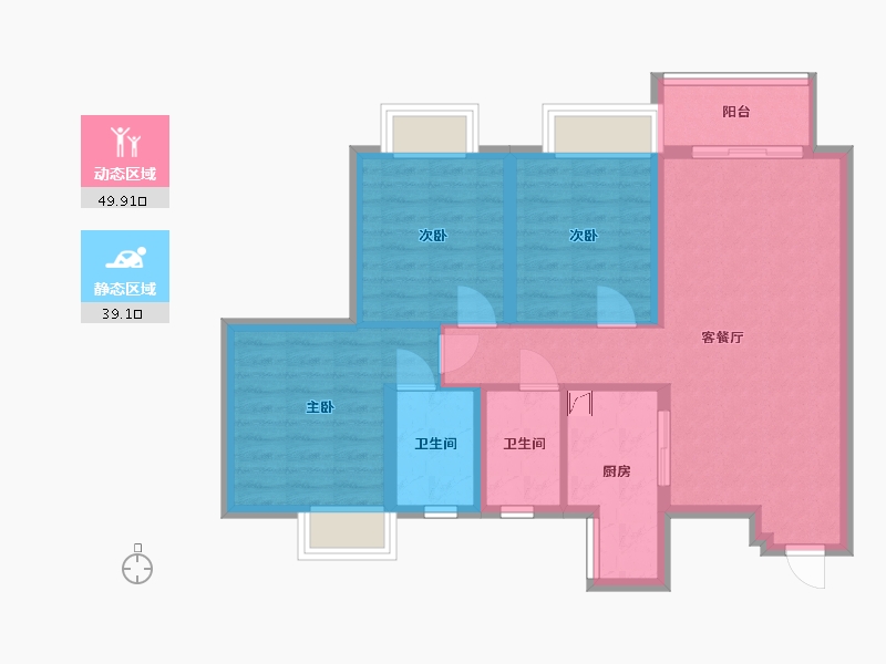 四川省-成都市-洪柳花园三期Ｂ区-86.90-户型库-动静分区