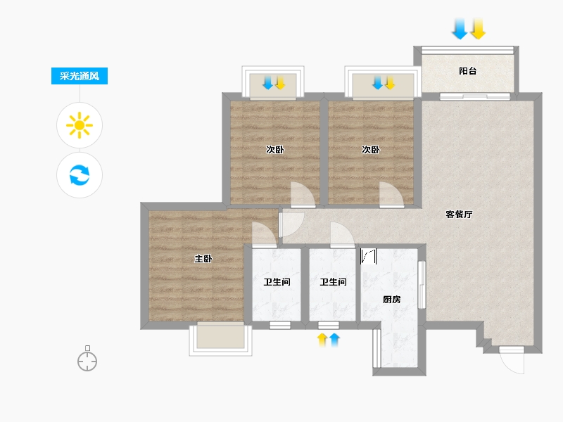 四川省-成都市-洪柳花园三期Ｂ区-86.90-户型库-采光通风