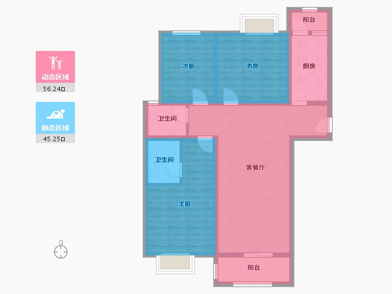 陕西省-咸阳市-纺织花园小区-96.00-户型库-动静分区