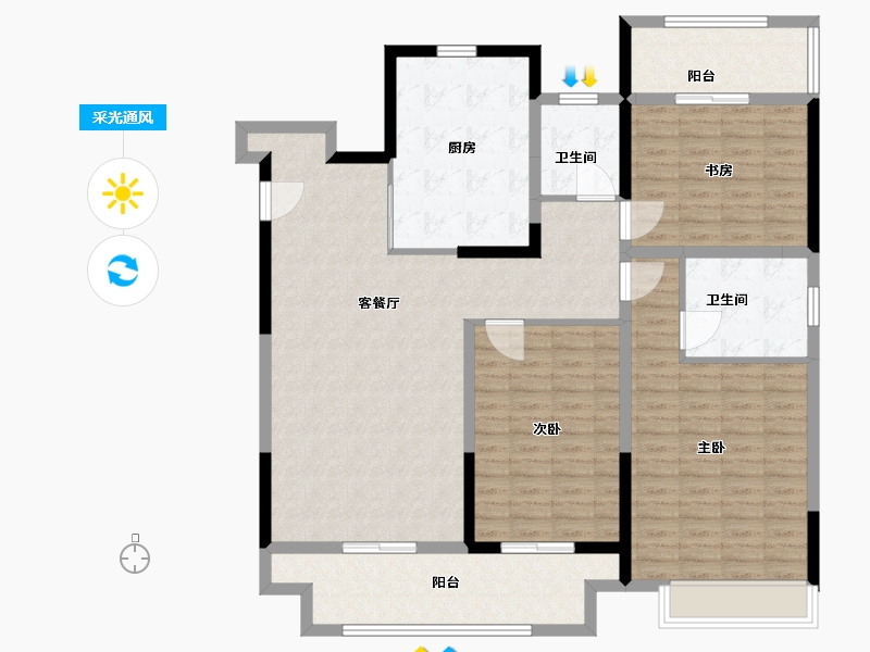 江苏省-扬州市-宏云东悦府-136.00-户型库-采光通风