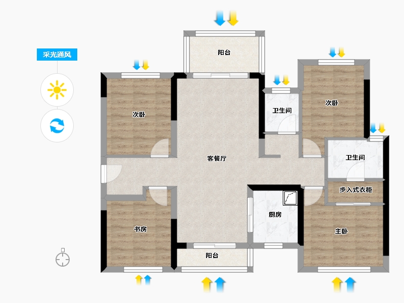 广西壮族自治区-贵港市-中梁璟园-89.00-户型库-采光通风