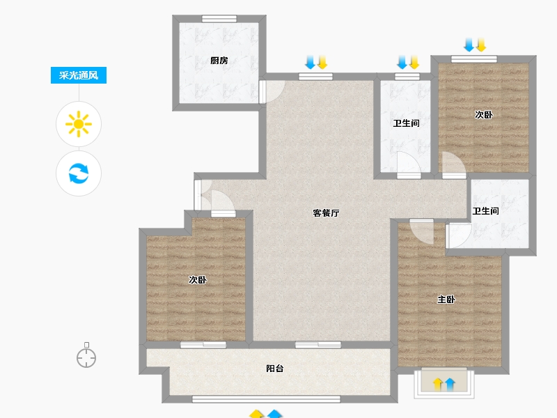 安徽省-宿州市-黄庄安置区-122.00-户型库-采光通风