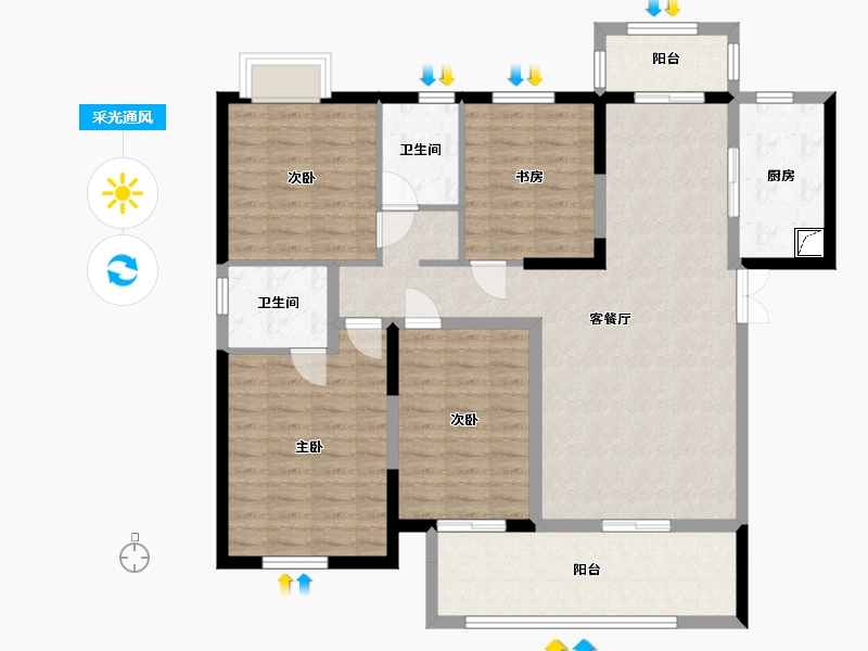 湖南省-长沙市-西雅韵-124.00-户型库-采光通风