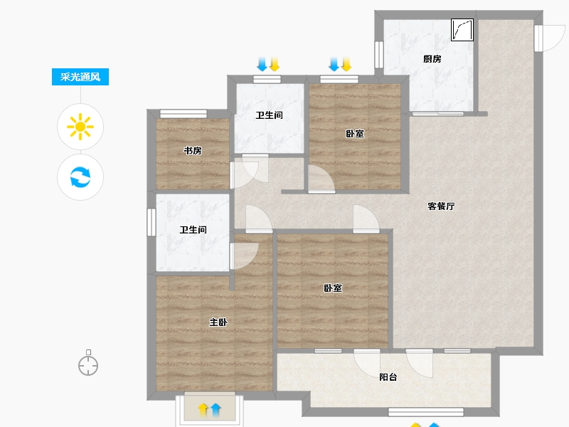 山东省-烟台市-招商·雍景湾-105.00-户型库-采光通风