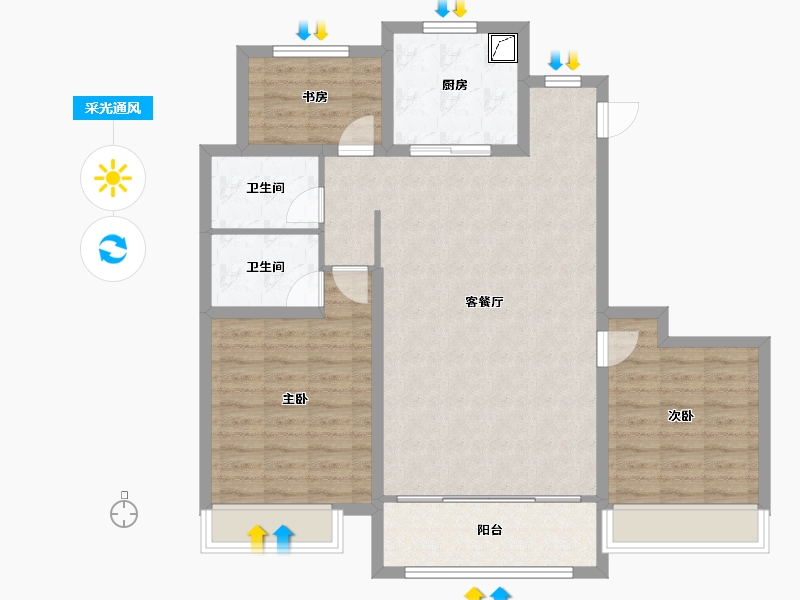 内蒙古自治区-呼和浩特市-祥生东方樾-106.50-户型库-采光通风