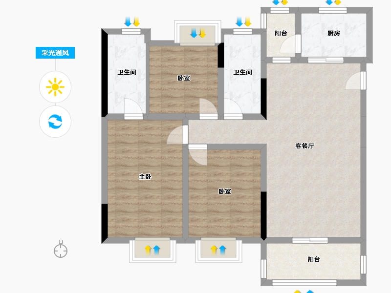 四川省-成都市-嘉裕第六洲悠泊屿二期-95.00-户型库-采光通风