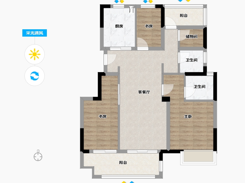 安徽省-合肥市-时代领峰-90.00-户型库-采光通风