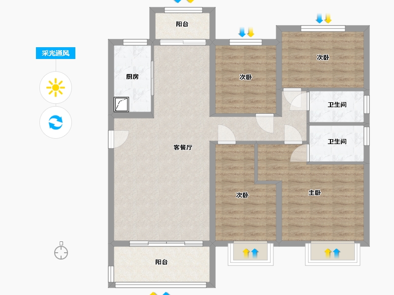 山西省-忻州市-碧桂园-108.00-户型库-采光通风